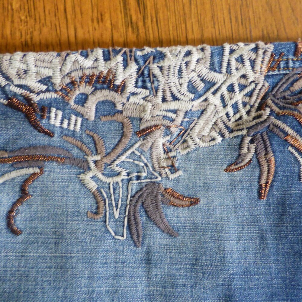 DENIM 24/7 BOHO PRAIRIE BLUE WASHED COLOR EMBROIDERED 5 POCKETS JEANS 20W - Picture 3 of 10